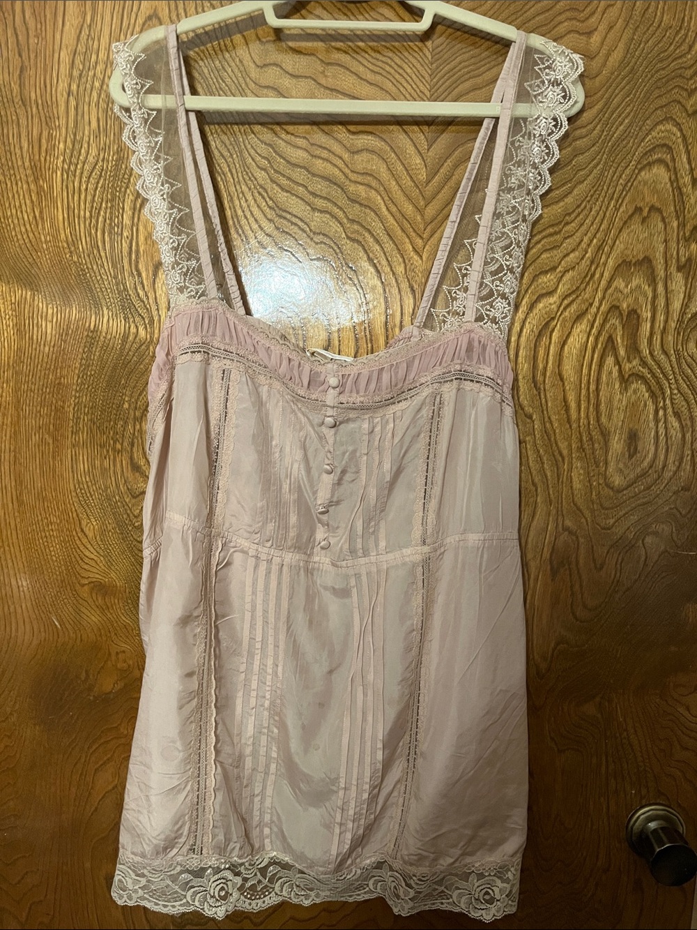 3xVintage-Style Lace Trim Pink Chemise Slip top